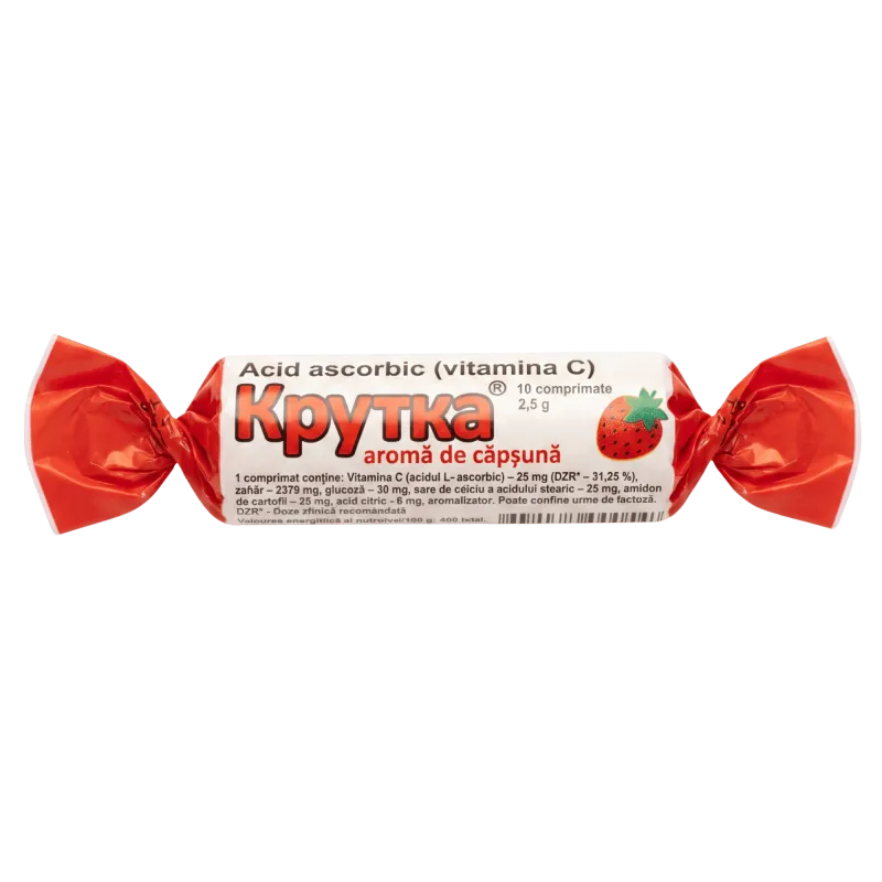 Аскорбиновая Кислота с сахаром и глюкозой (клубника) крутка, таб 25 мг, N10