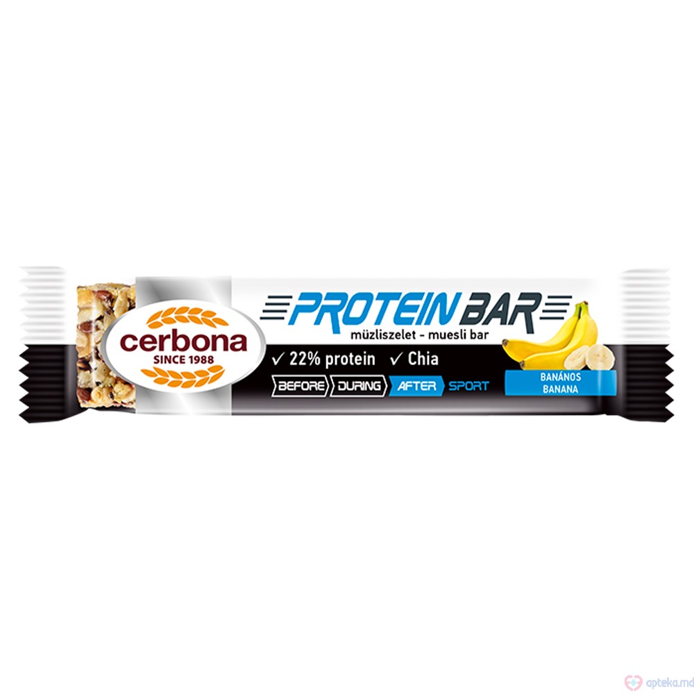 Batonas de muesli Cerbona Sport Protein Banana (cu continut ridicat de proteine) 40 g