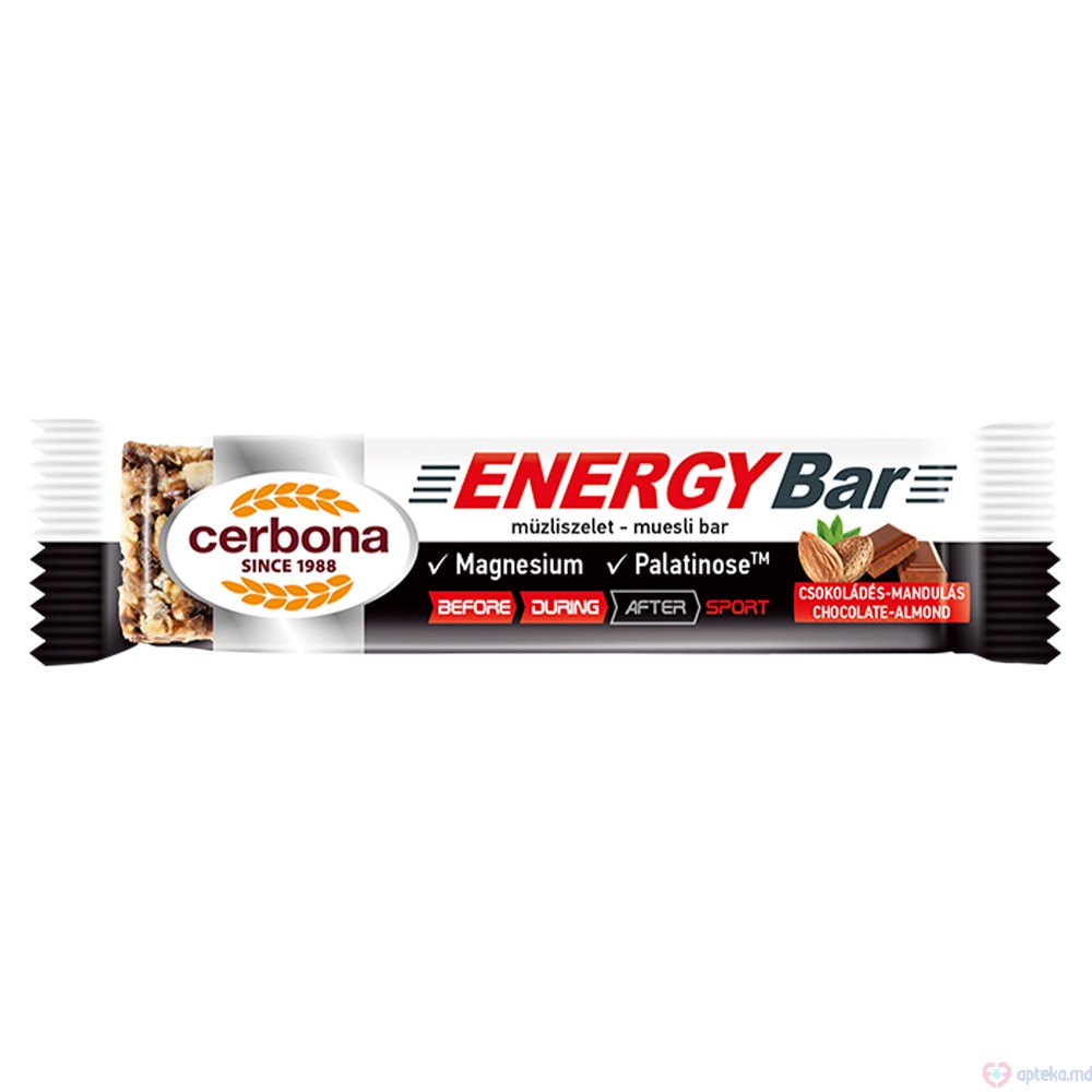 Batonas de muesli Cerbona Sport Energy Ciocolata-Migdale cu magneziu 40 g