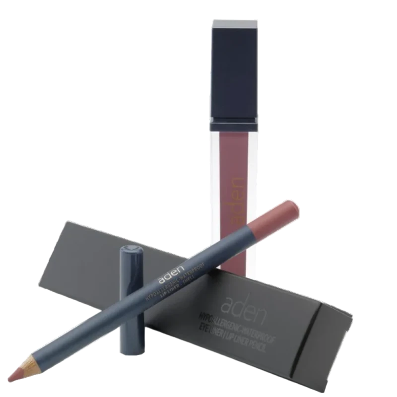 Ruj lichid de buze Aden Liquid Lipstick + Creion de buze Lipliner Pencil Set №5