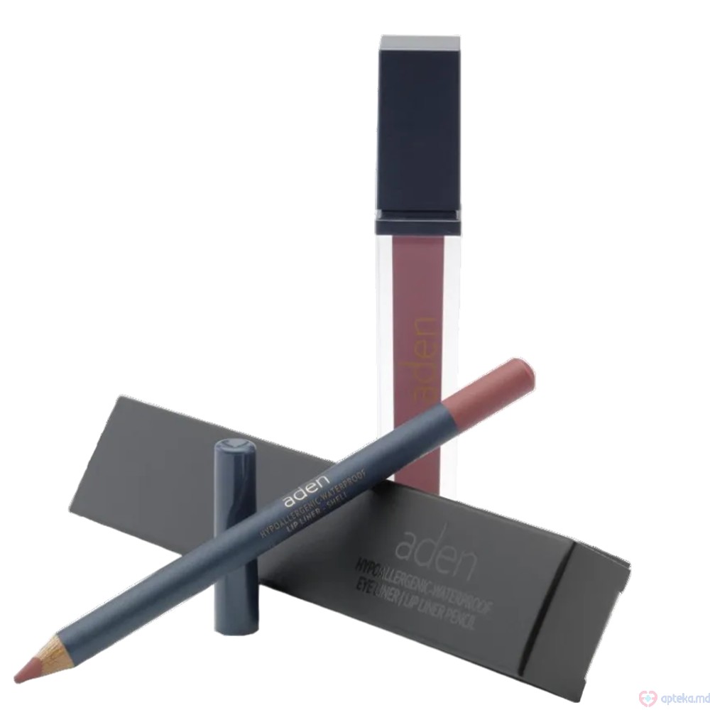 Ruj lichid de buze Aden Liquid Lipstick + Creion de buze Lipliner Pencil Set №5