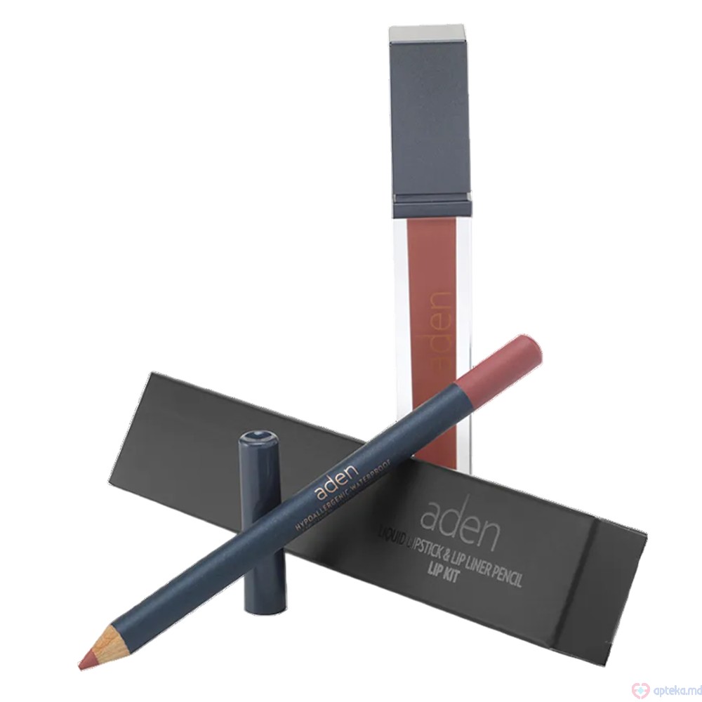 Ruj lichid de buze Aden Liquid Lipstick + Creion de buze Lipliner Pencil Set №7