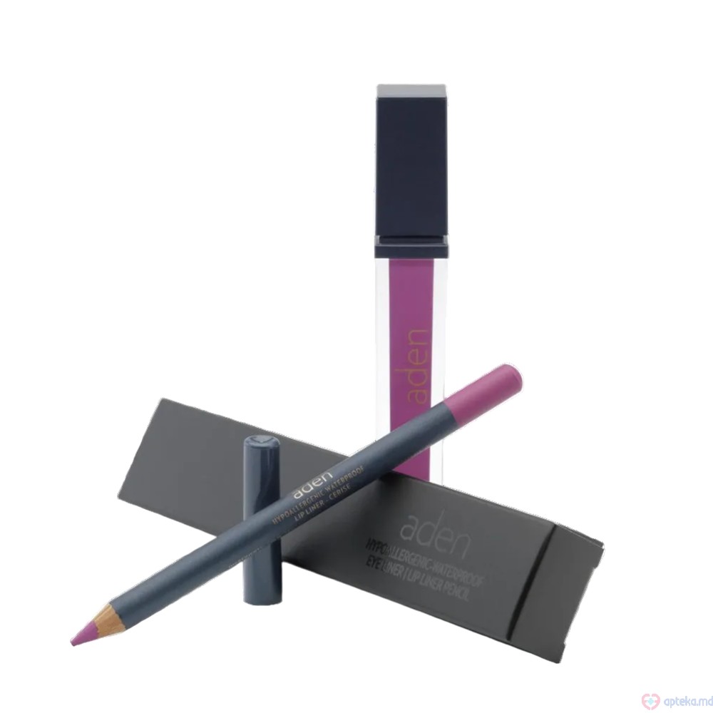 Ruj lichid de buze Aden Liquid Lipstick + Creion de buze Lipliner Pencil Set №10