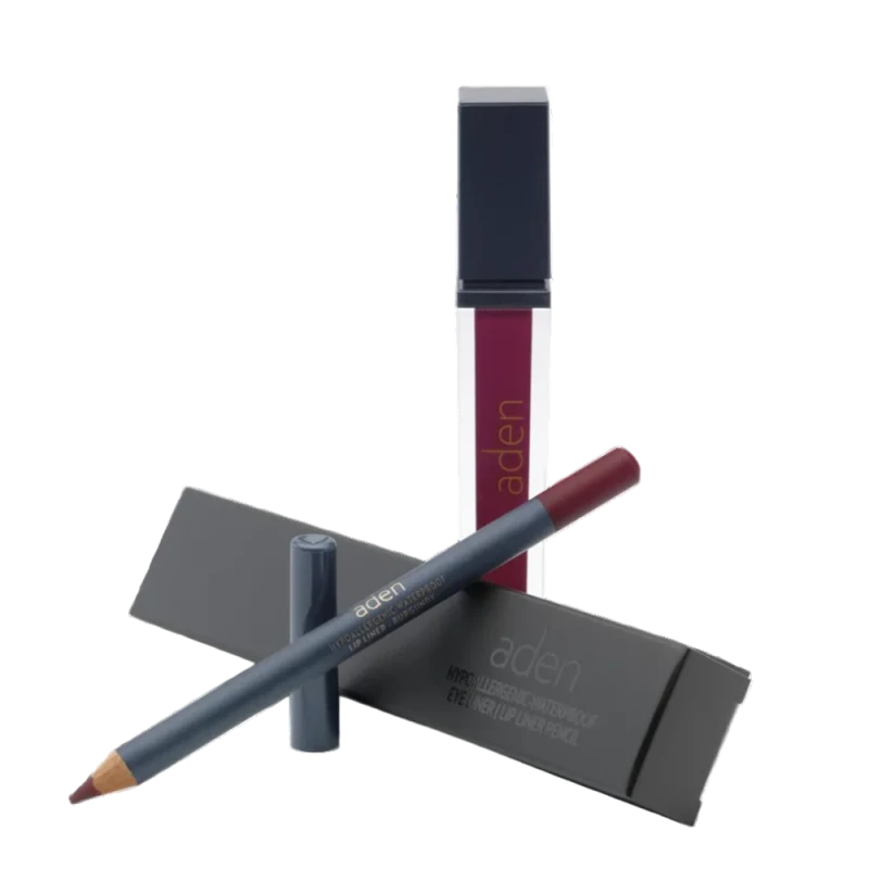 Ruj lichid de buze Aden Liquid Lipstick + Creion de buze Lipliner Pencil Set №11