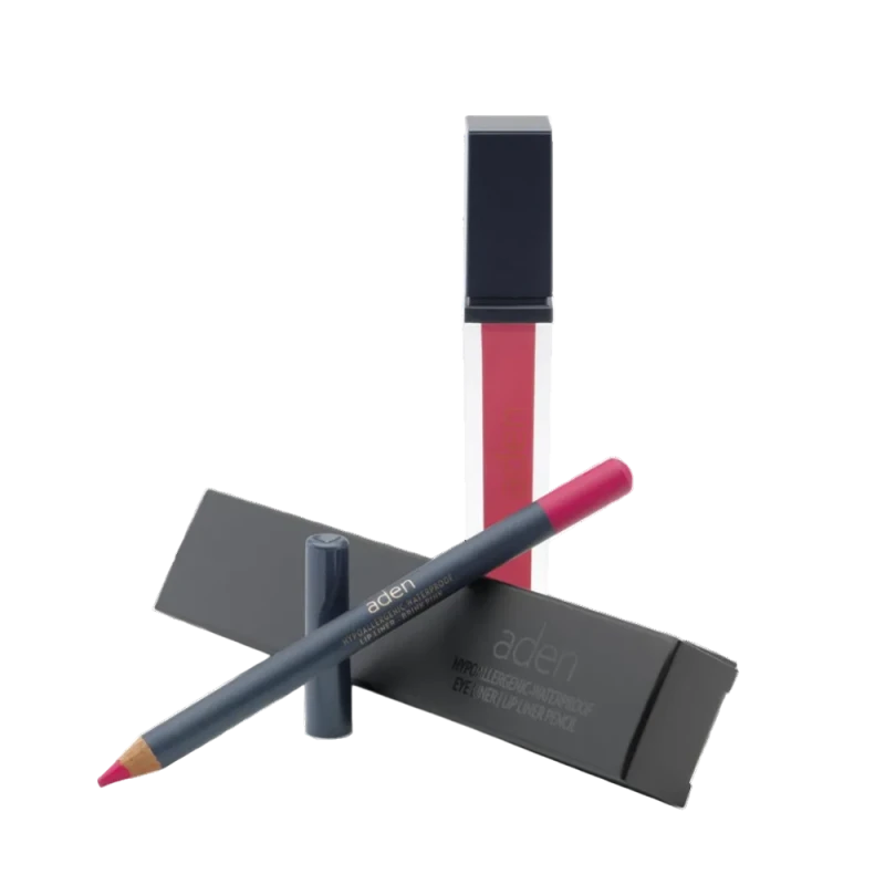 Ruj lichid de buze Aden Liquid Lipstick + Creion de buze Lipliner Pencil Set №12