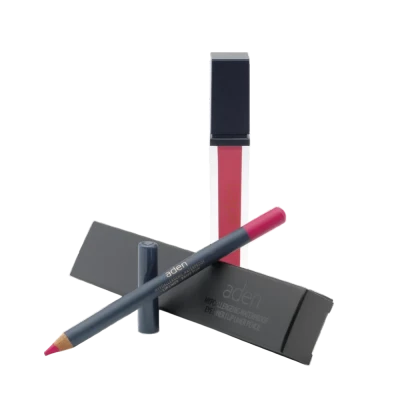 Ruj lichid de buze Aden Liquid Lipstick + Creion de buze Lipliner Pencil Set №12