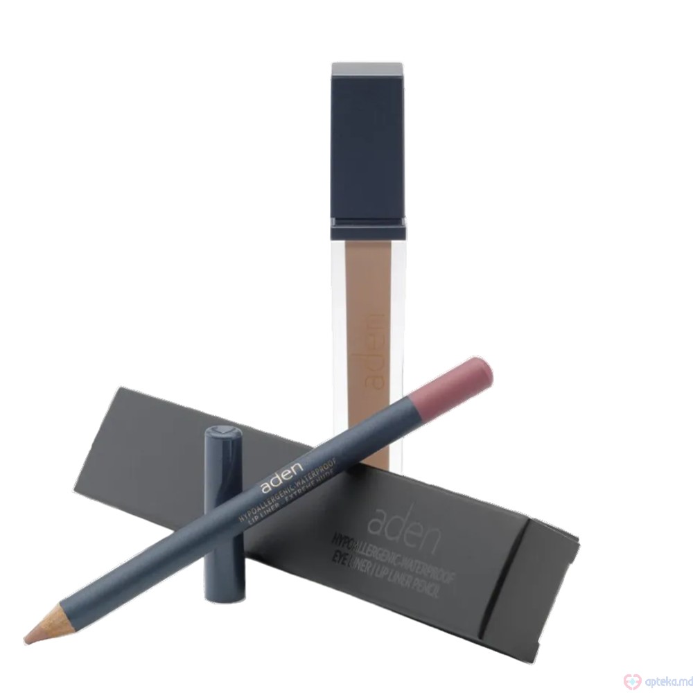 Ruj lichid de buze Aden Liquid Lipstick + Creion de buze Lipliner Pencil Set №15