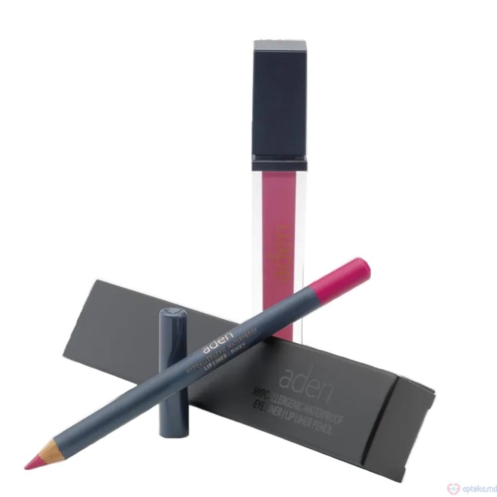 Ruj lichid de buze Aden Liquid Lipstick + Creion de buze Lipliner Pencil Set №17