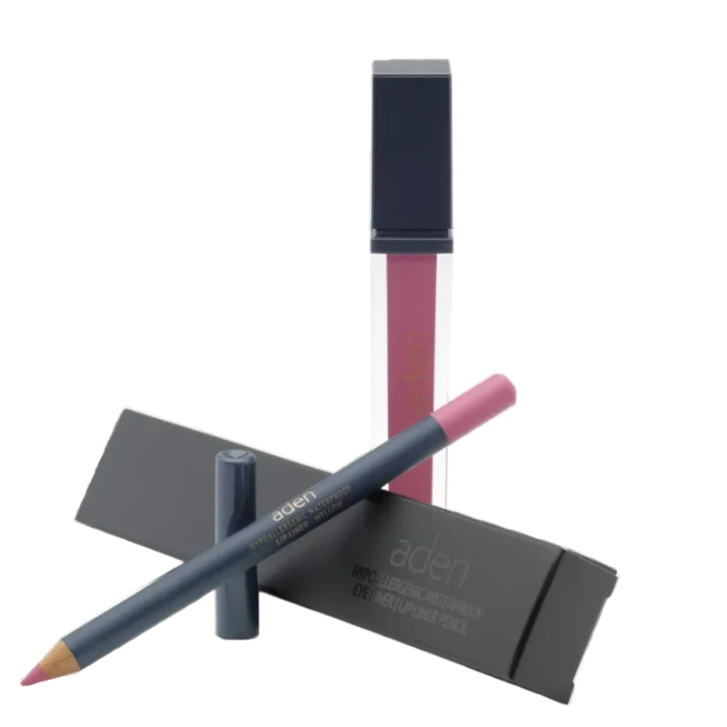 Ruj lichid de buze Aden Liquid Lipstick + Creion de buze Lipliner Pencil Set №20