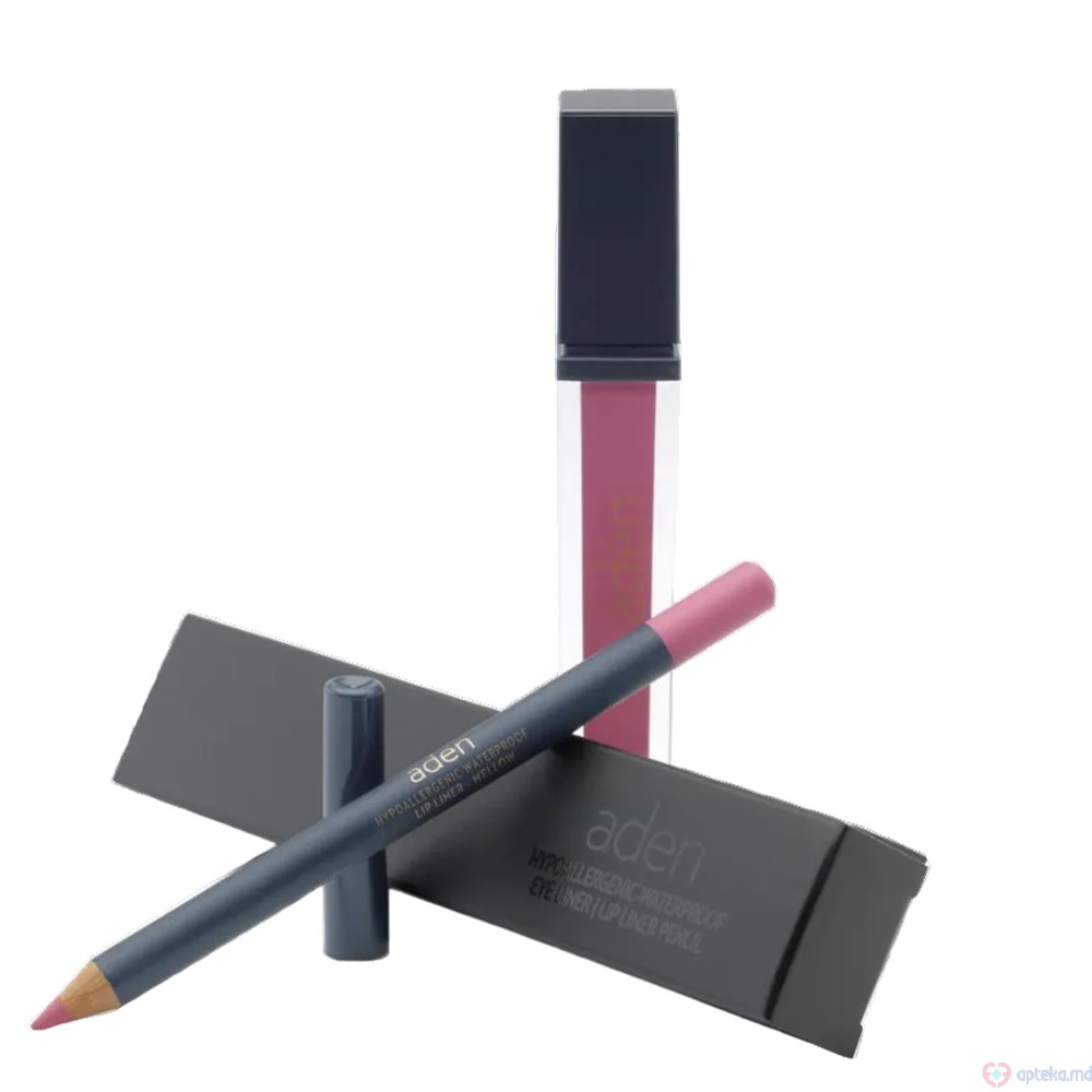 Ruj lichid de buze Aden Liquid Lipstick + Creion de buze Lipliner Pencil Set №20