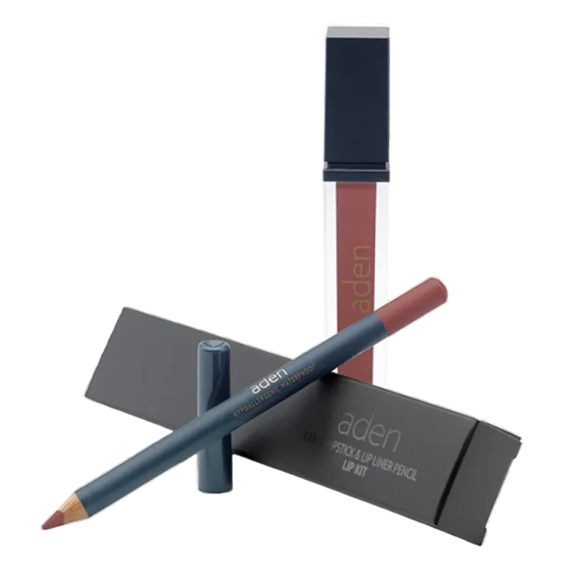 Ruj lichid de buze Aden Liquid Lipstick + Creion de buze Lipliner Pencil Set №22