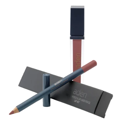 Ruj lichid de buze Aden Liquid Lipstick + Creion de buze Lipliner Pencil Set №22