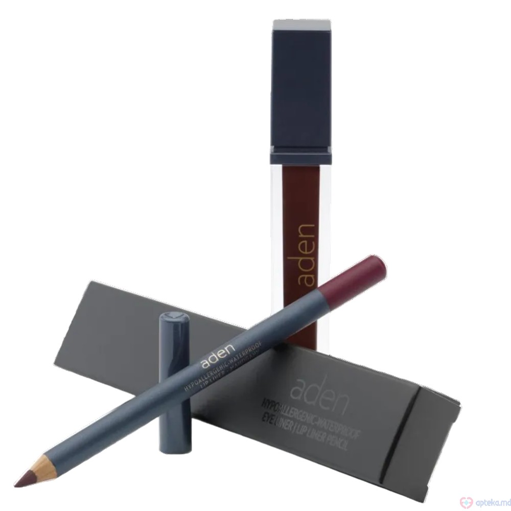 Ruj lichid de buze Aden Liquid Lipstick + Creion de buze Lipliner Pencil Set №24