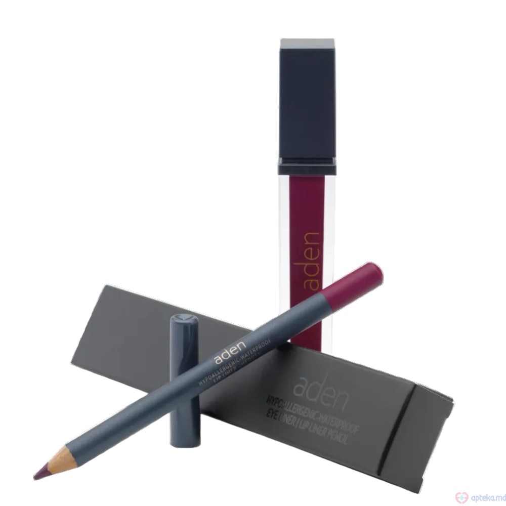 Ruj lichid de buze Aden Liquid Lipstick + Creion de buze Lipliner Pencil Set №27