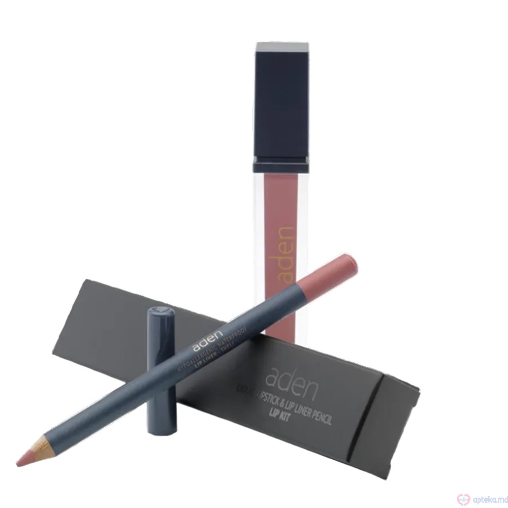 Ruj lichid de buze Aden Liquid Lipstick + Creion de buze Lipliner Pencil Set №25