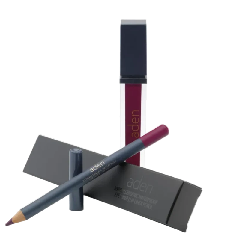 Ruj lichid de buze Aden Liquid Lipstick + Creion de buze Lipliner Pencil Set №28