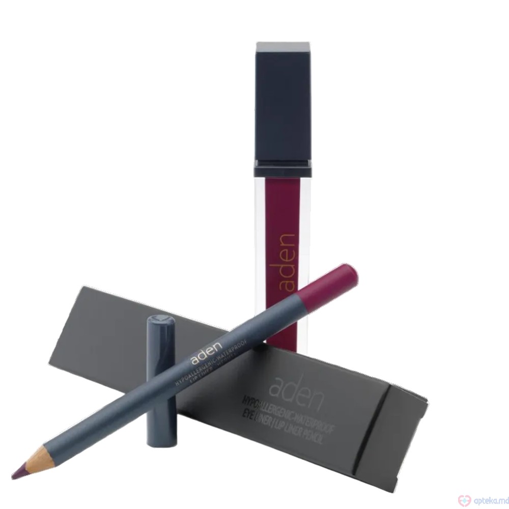 Ruj lichid de buze Aden Liquid Lipstick + Creion de buze Lipliner Pencil Set №28