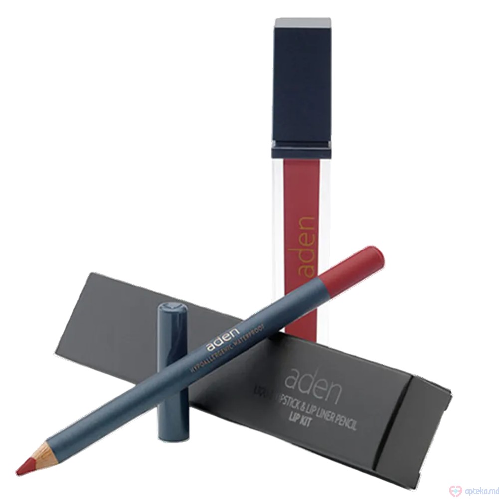 Ruj lichid de buze Aden Liquid Lipstick + Creion de buze Lipliner Pencil Set №32