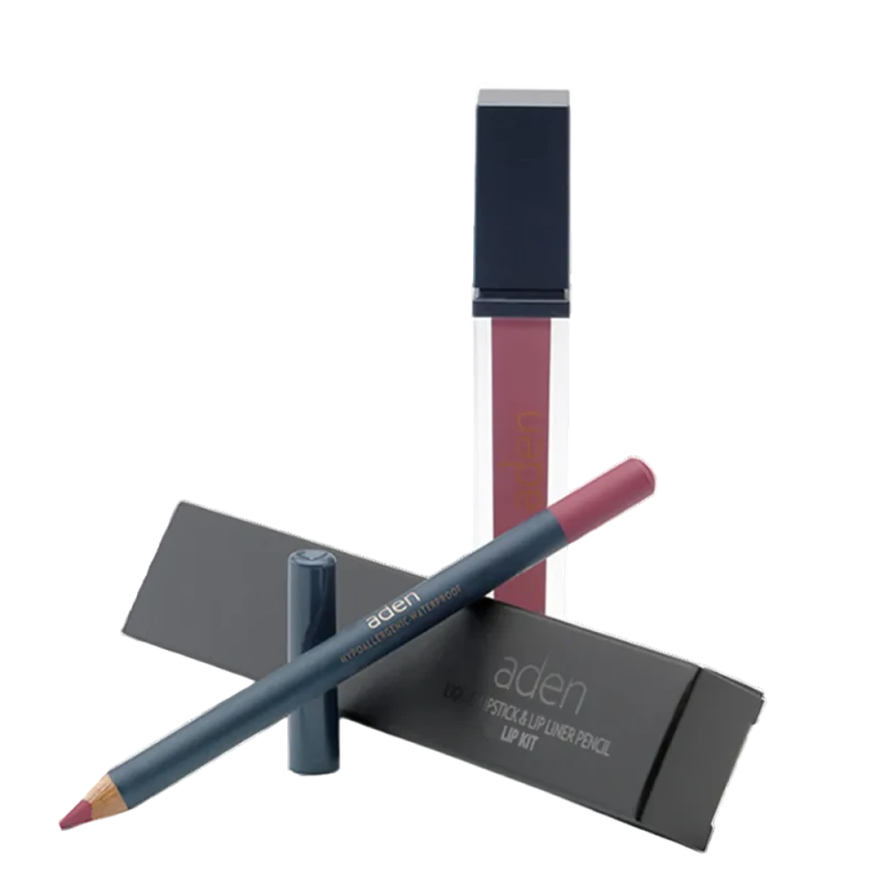 Ruj lichid de buze Aden Liquid Lipstick + Creion de buze Lipliner Pencil Set №33