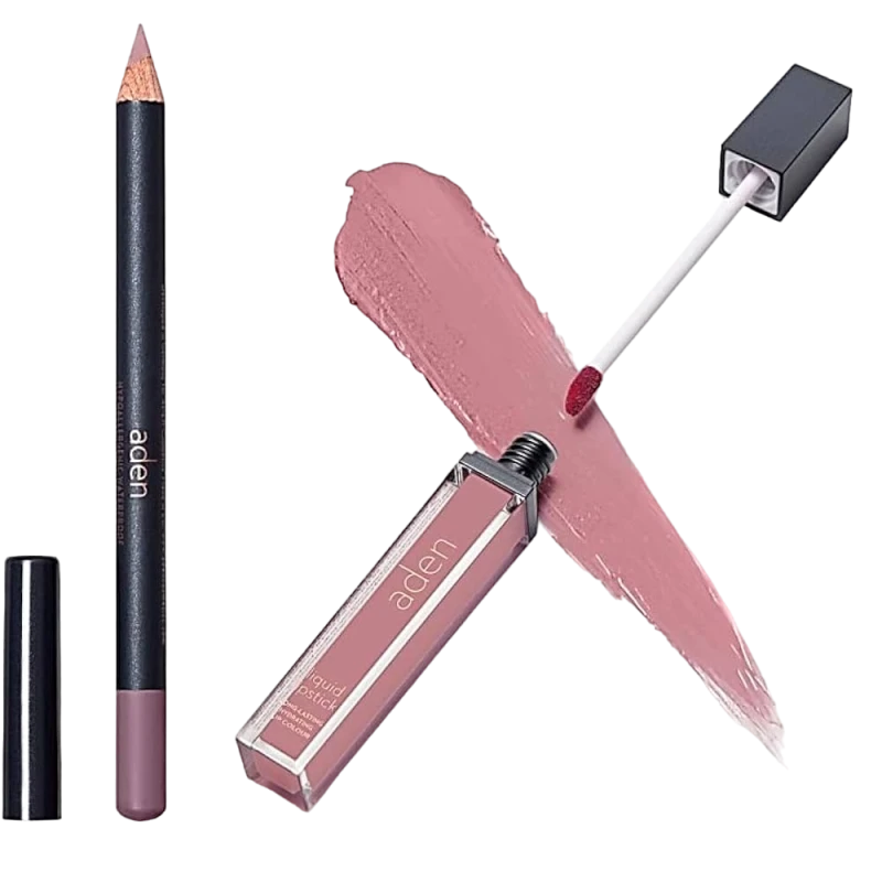 Ruj lichid de buze Aden Liquid Lipstick + Creion de buze Lipliner Pencil Set №34