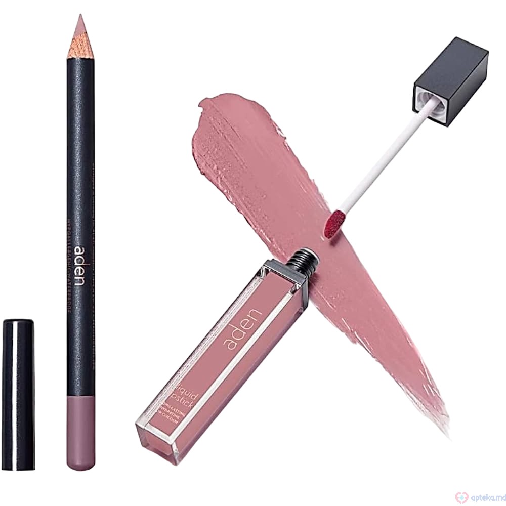 Ruj lichid de buze Aden Liquid Lipstick + Creion de buze Lipliner Pencil Set №34