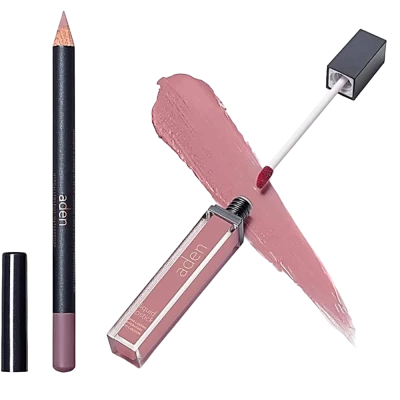 Ruj lichid de buze Aden Liquid Lipstick + Creion de buze Lipliner Pencil Set №34