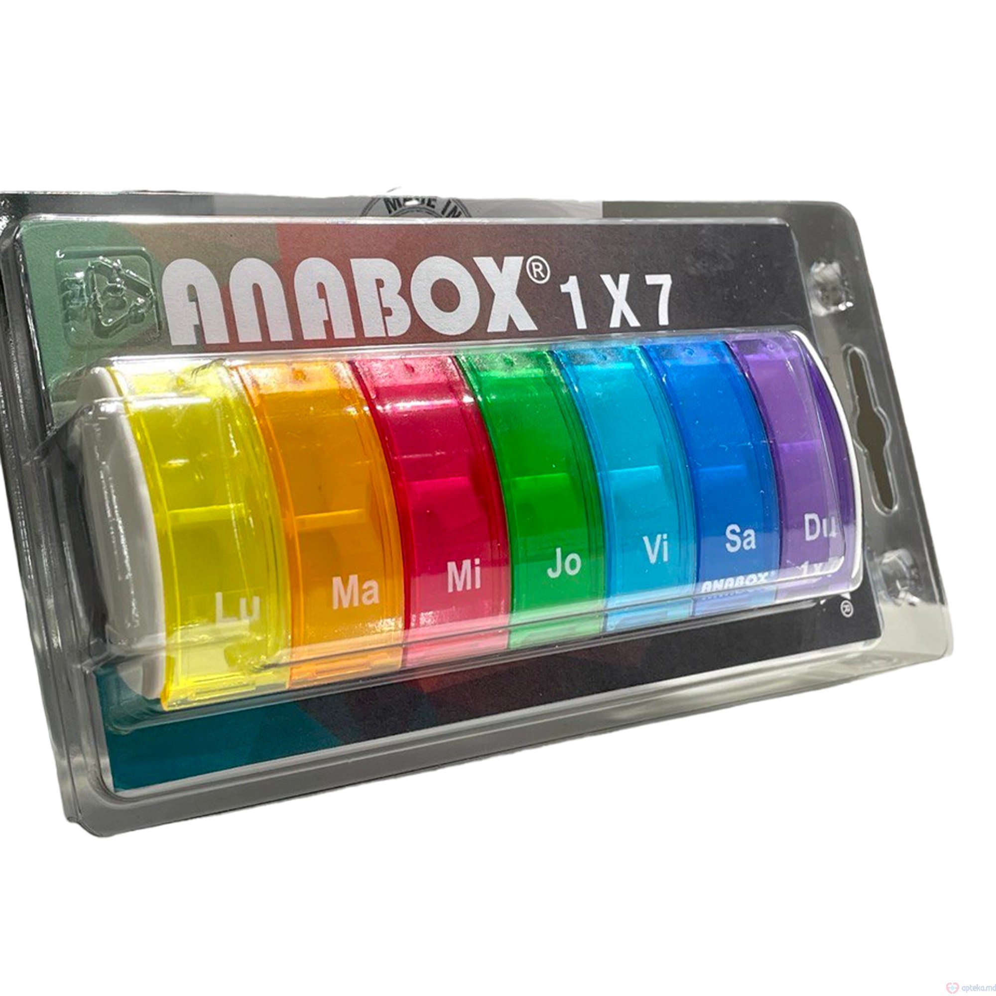 Anabox Organizator de medicamente cu 7 diviziuni (administrare dimineata si seara) multicolor