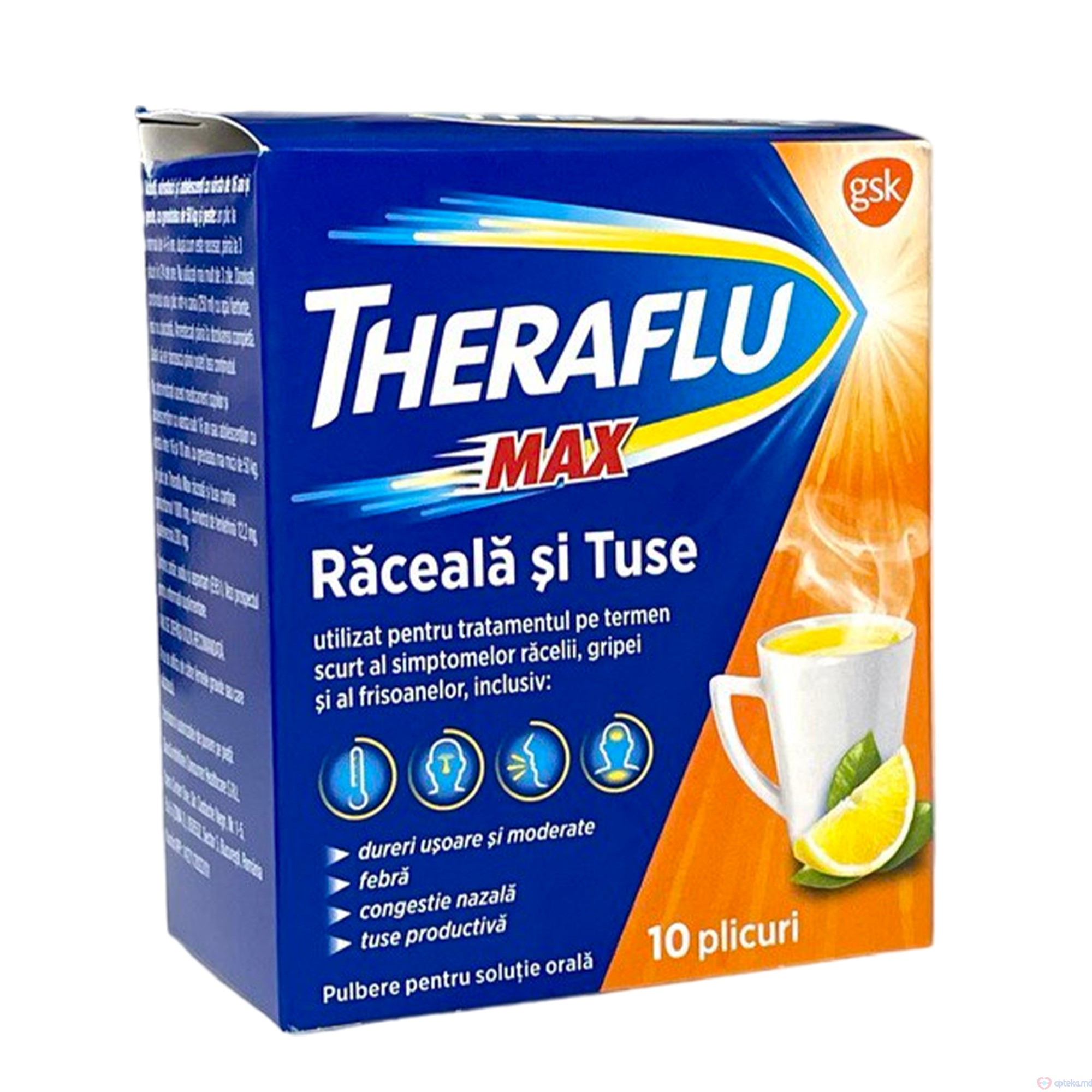 TheraFlu Max Raceala si Tuse pulb./sol. orala 1000 mg/12.2 mg/200 mg N10