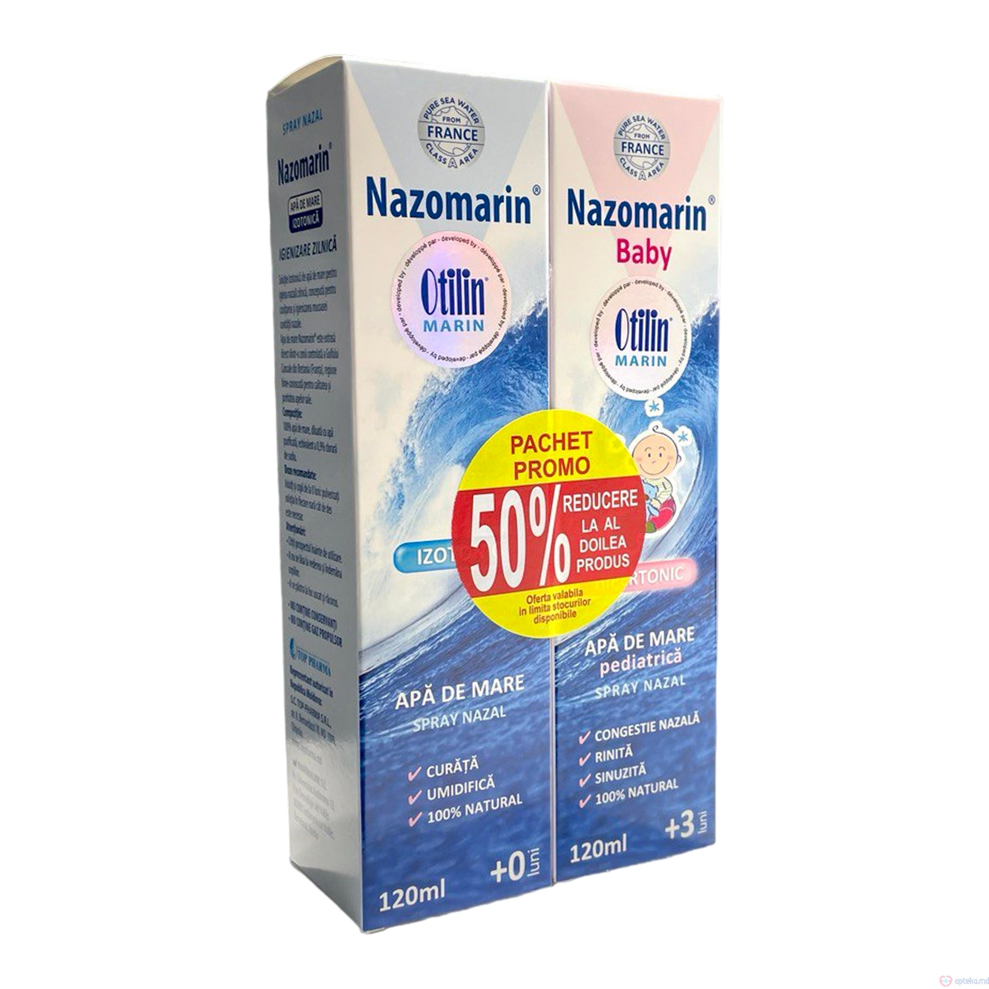 Nazomarin (Otilin Marin) Baby Hypertonic (+ 3 luni) + Nazomarin Izotonic(+0 luni) 120 ml spray nazal