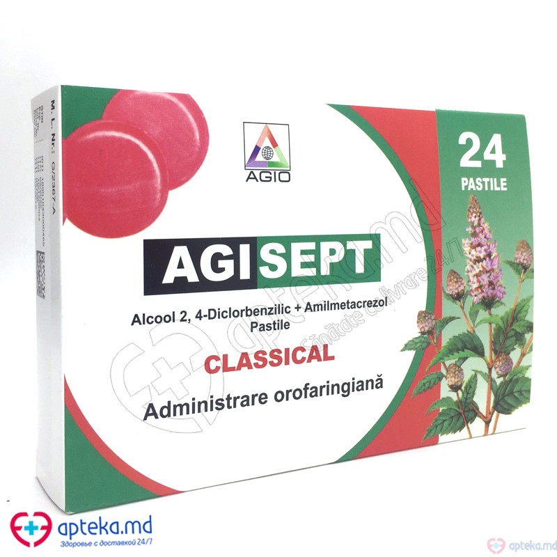 Agisept clasic pastile 1,2 mg + 0,6 mg N6x4