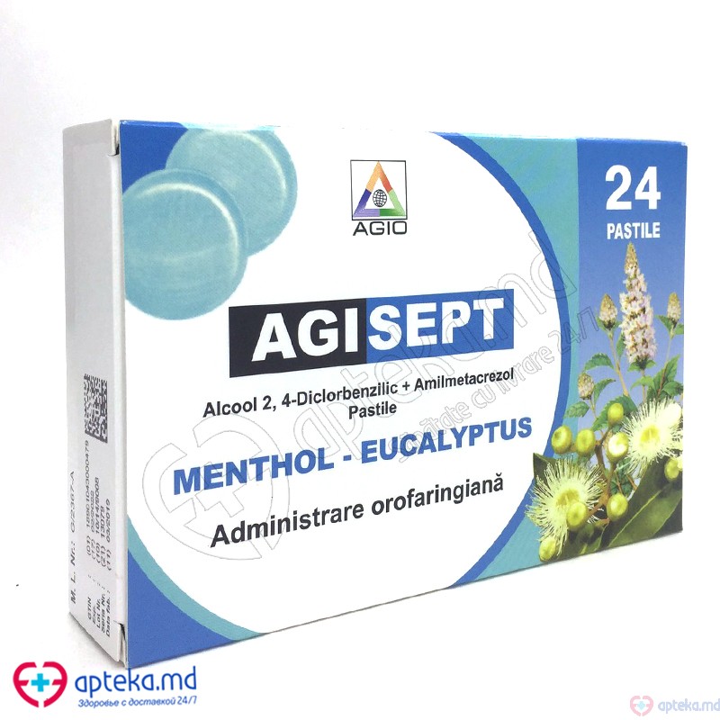 Agisept eucalipt si mentol pastile 1,2 mg + 0,6 mg N6x4