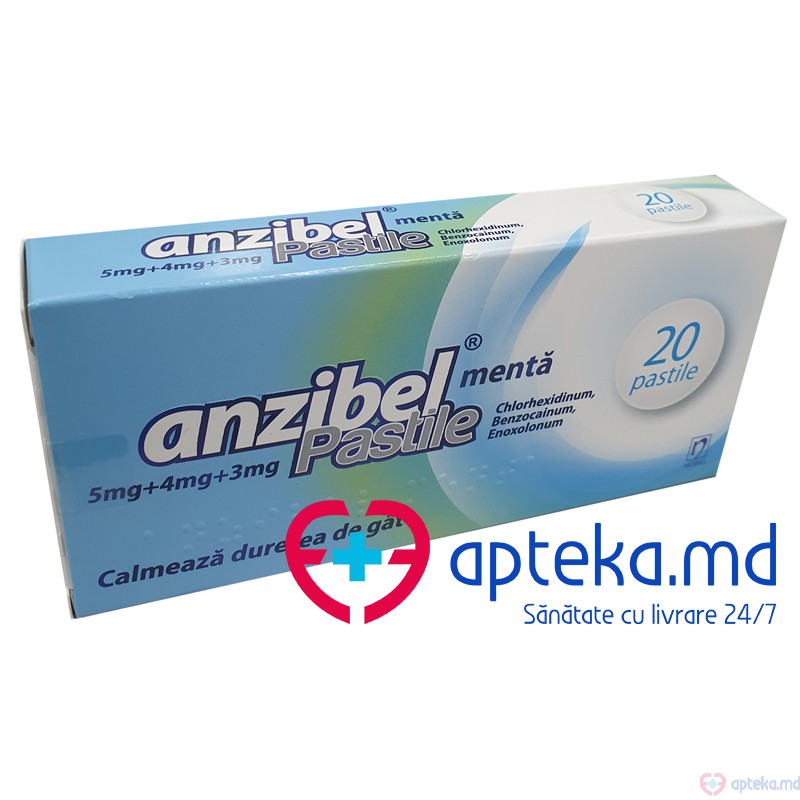 Anzibel menta pastile 5 mg + 4 mg + 3 mg N10x2