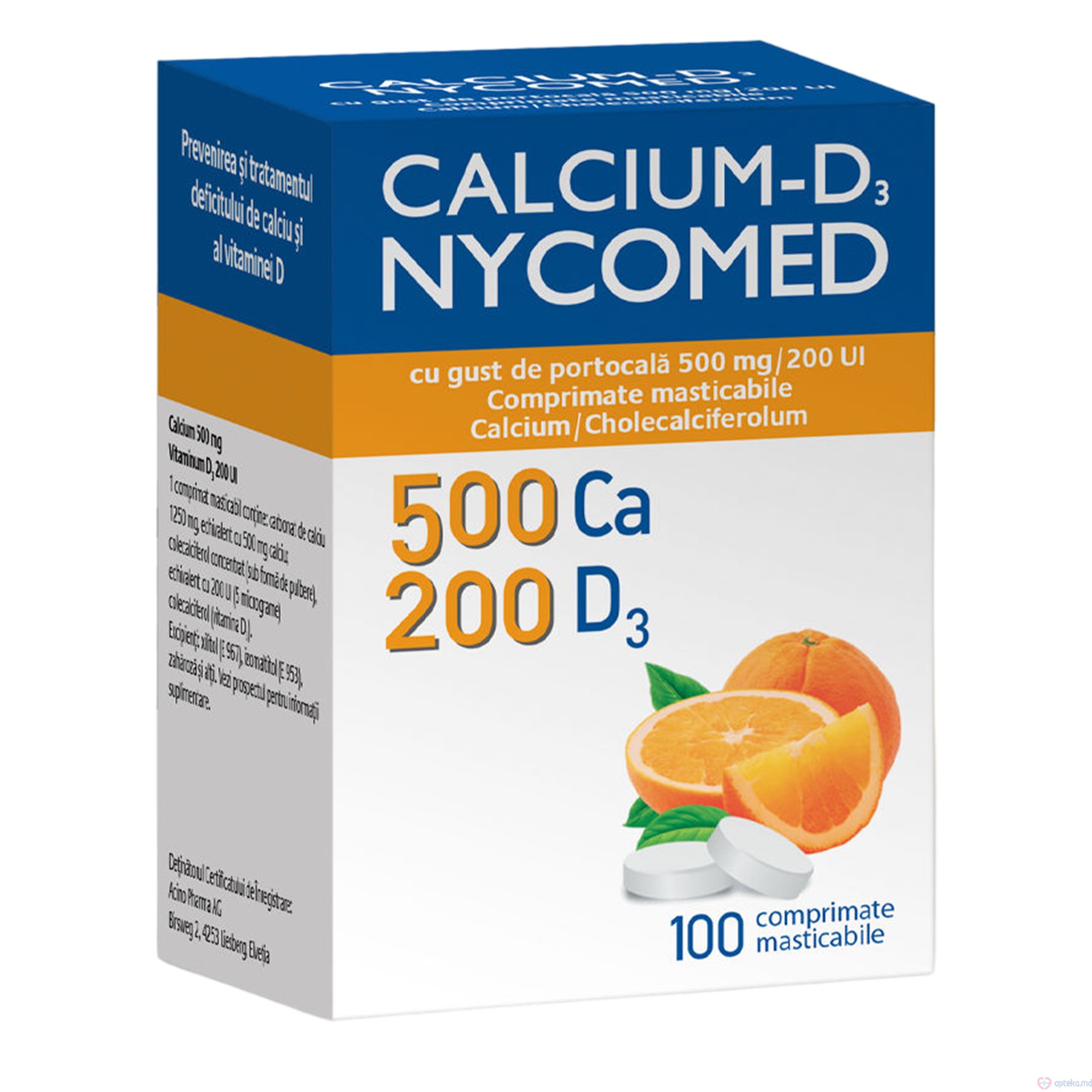 Calcium - D3 Nycomed cu gust de portocala comp. masticab. N100