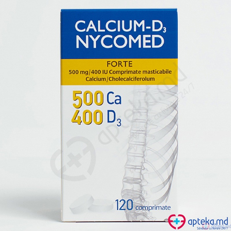 Calcium-D3 Nycomed Forte comp. masticab. 500 mg + 400 UI N120