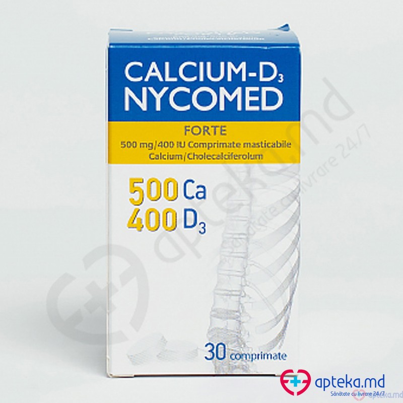 Calcium-D3 Nycomed Forte comp. masticab. 500 mg + 400 UI N30