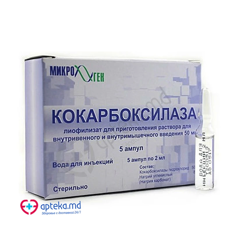 Кокарбоксилаза, лиоф+раств-ль д/приг р-ра д/инъ 50мг/2мл, N5 Кокарбоксилаза, лиоф+раств-ль д/приг р-ра д/инъ 50мг/2мл, N5