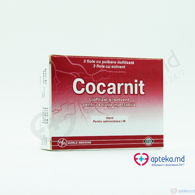 Cocarnit liof.+solv./sol. inj. 10 mg + 50 mg + 0,5 mg + 20 mg N3 + 10 mg/2 ml N3