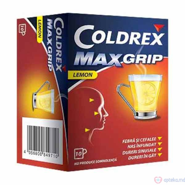 Coldrex Maxgrip Lemon pulb./susp. orala 1000 mg + 40 mg + 10 mg/6,427 g N10