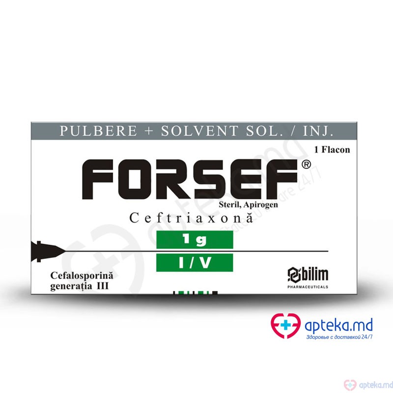 Forsef 1 g IV pulb.+solv./sol. inj. 1 g N1 + 10 ml N1