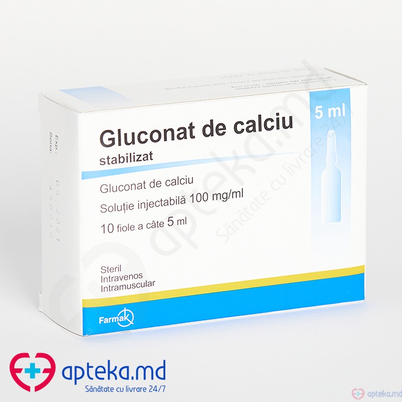 Gluconat de calciu stabilizat sol. inj. 100 mg/ml 5 ml N5x2