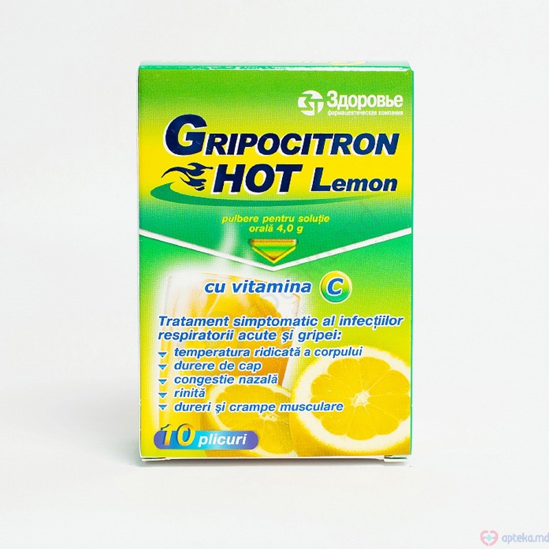 Gripocitron Hot Lemon pulb./sol. orala 500 mg + 50 mg + 20 mg + 10 mg/4 g N1x10