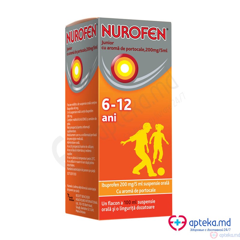 Nurofen Junior cu aroma de portocale susp. orala 200 mg/5 ml 100 ml N1