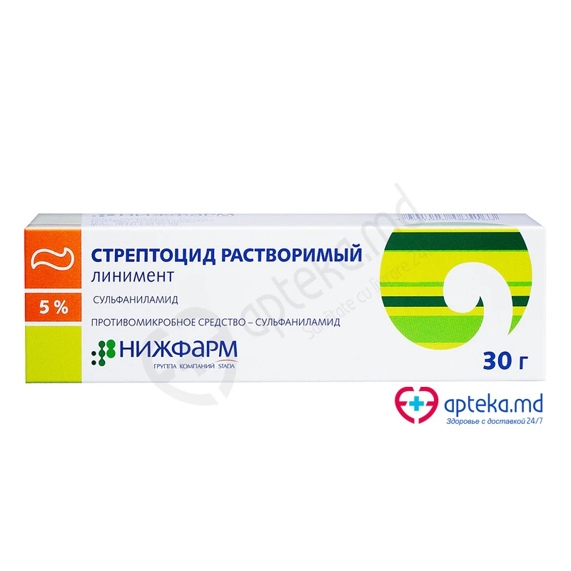 Стрептоцид растворимый линимент, 5%, 30 г Стрептоцид растворимый линимент, 5%, 30 г