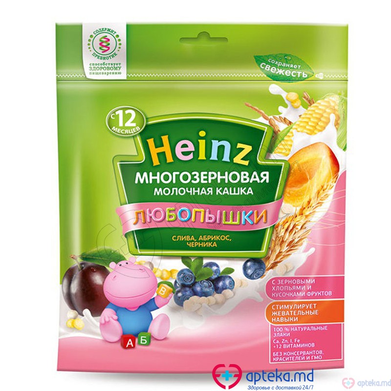 Каша лакомая HEINZ молочная фруктовая слива-абрикос-черника 200 г