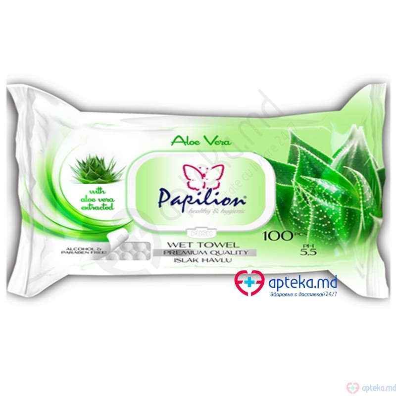 Servetele umede PAPILION 100 Aloe vera cu capac