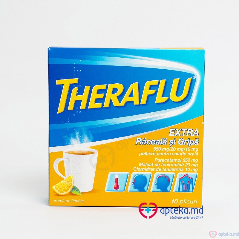 THERAFLU EXTRA Raceala si Gripa 650 mg/20 mg/50 mg pulb./sol. orala N10