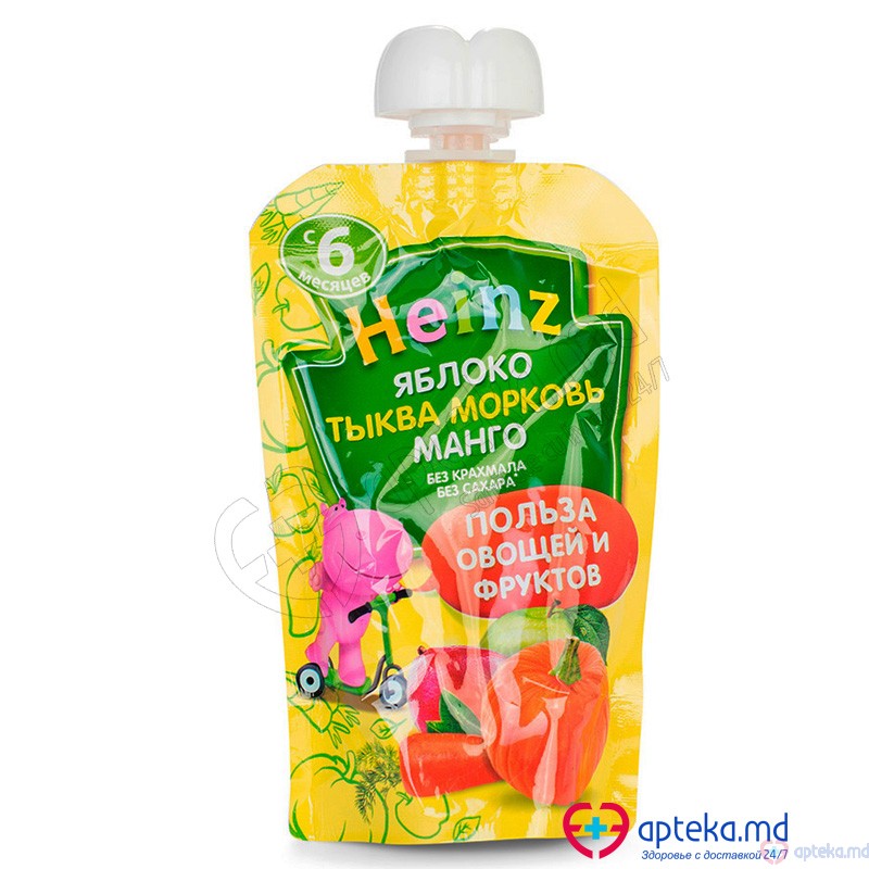 Pireu HEINZ mere morcov dovleac mango d/p 90g