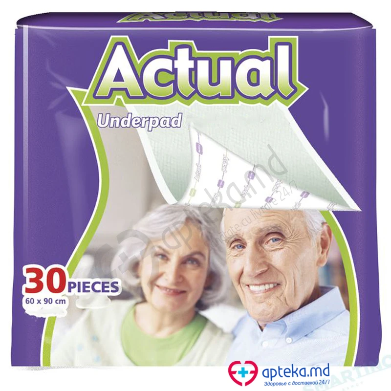 Пелёнки одноразовые Actual 90 x 60 см N30 Пелёнки одноразовые Actual 90 x 60 см N30