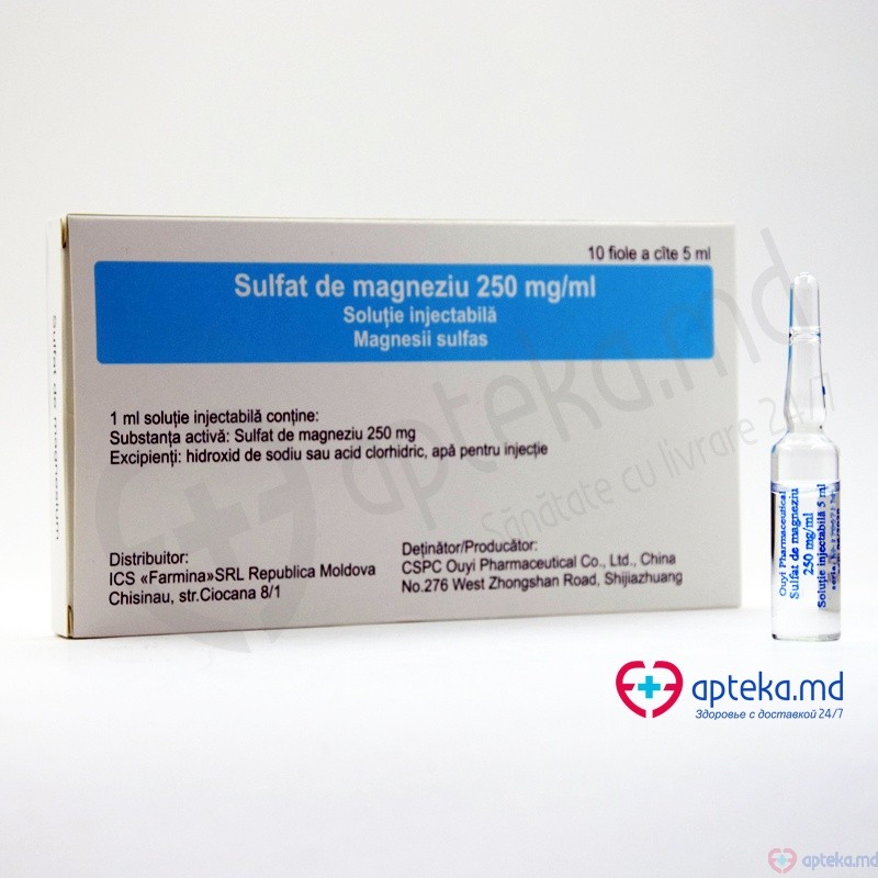 Sulfat de magneziu sol. inj. 250 mg/ml 5 ml N10