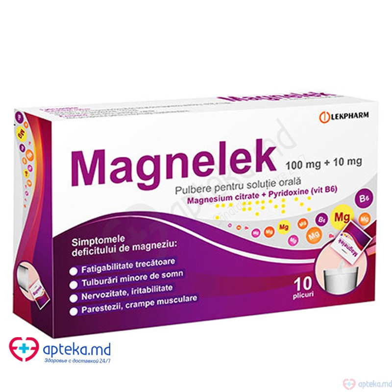 Magnelek pulb./sol. orala 100 mg/10 mg 3 g N10